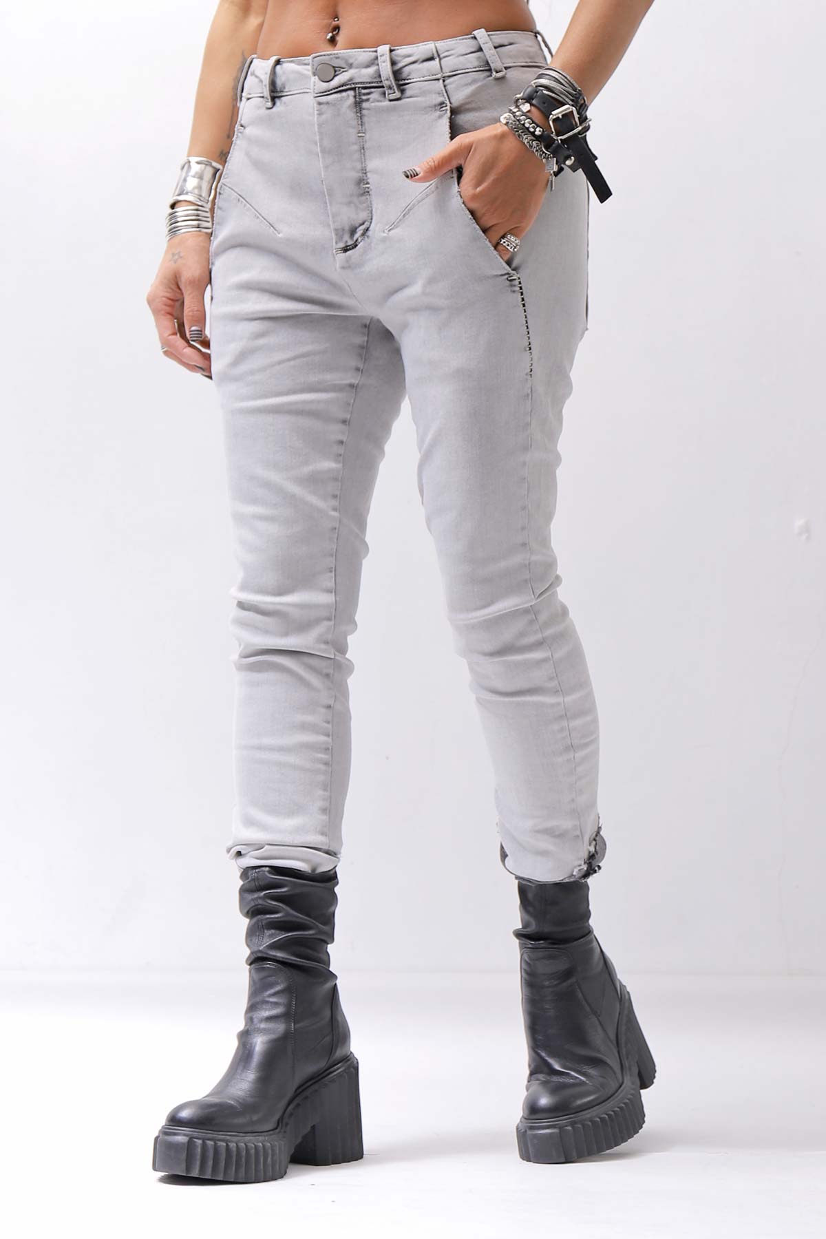 【thom/krom】 UNISEX SKINNY STRETCH DENIM PANTS WT79_BLEACH GREY(LIGHT GREY)