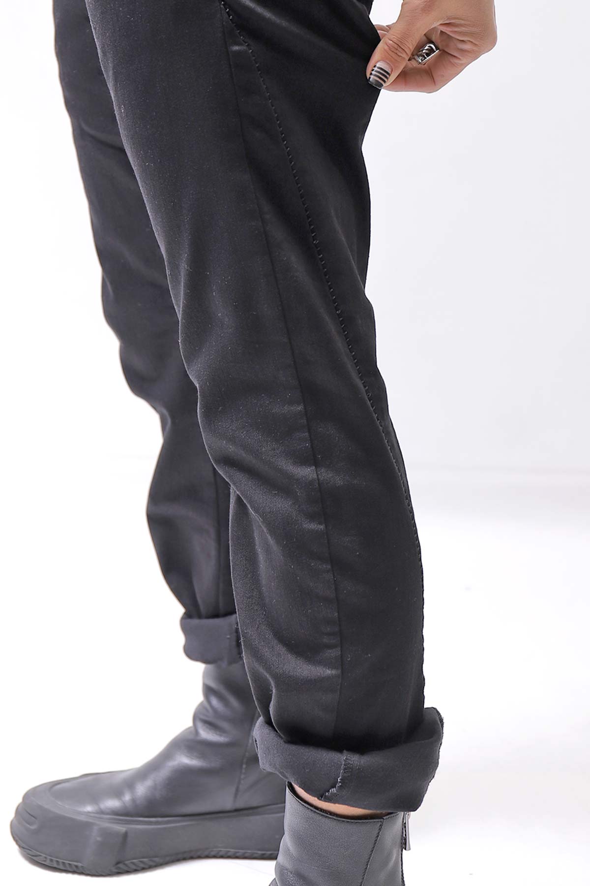 【thom/krom】 UNISEX LOW CROTCH STRETCH DENIM PANTS MT102_BLACK