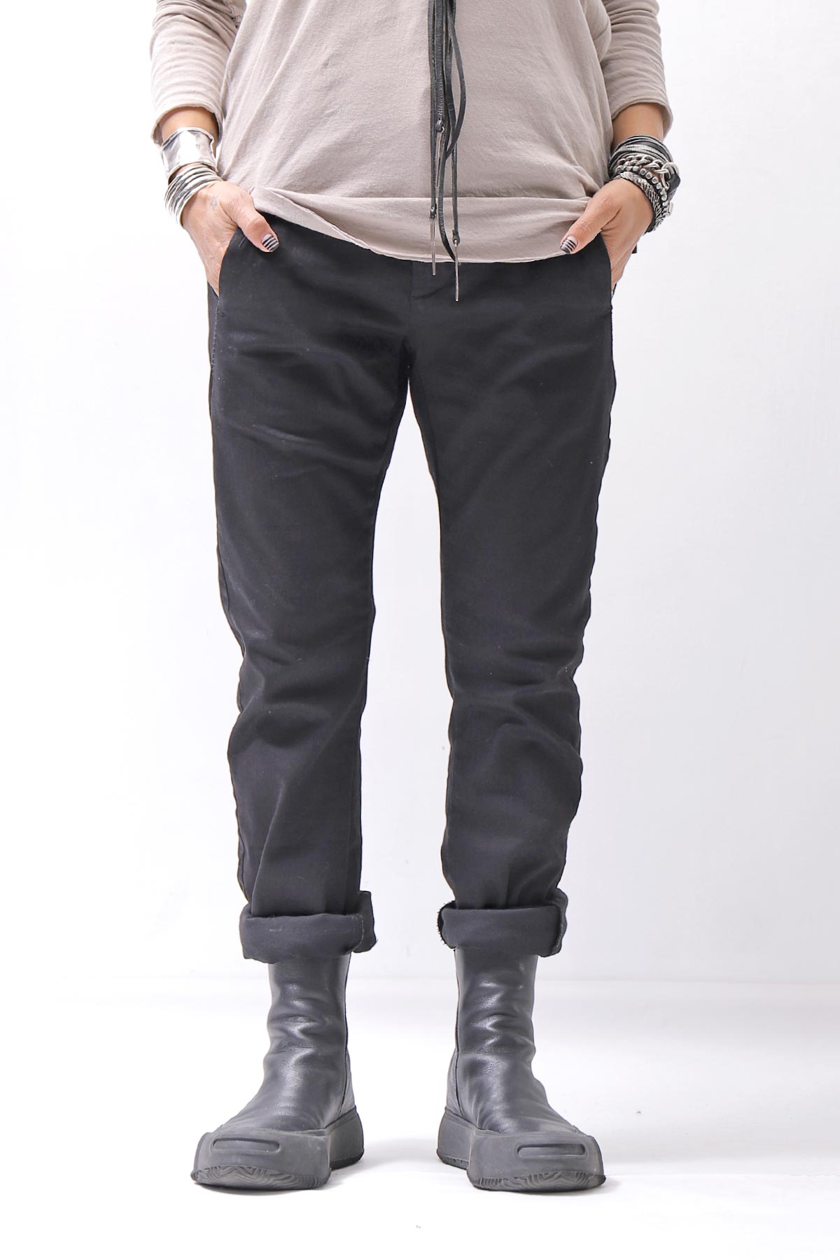 【thom/krom】 UNISEX LOW CROTCH STRETCH DENIM PANTS MT102_BLACK