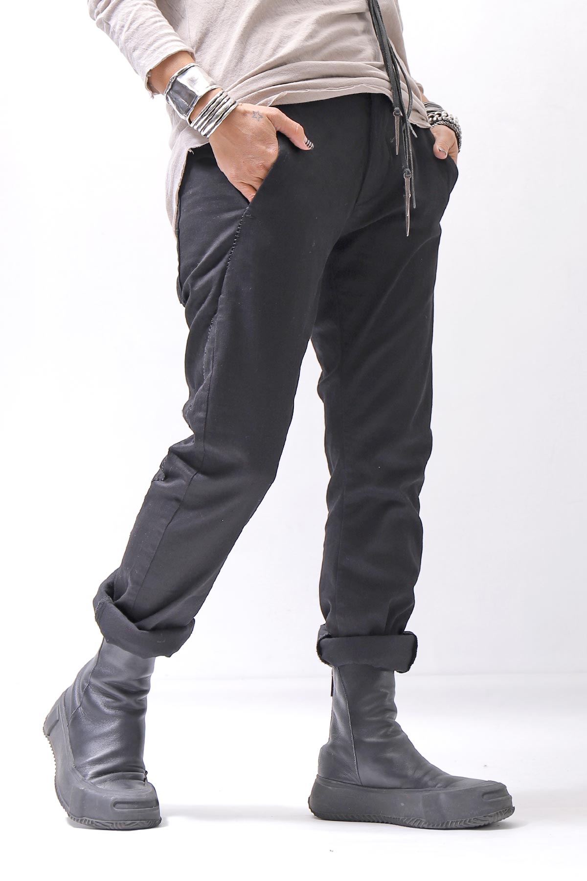 【thom/krom】 UNISEX LOW CROTCH STRETCH DENIM PANTS MT102_BLACK