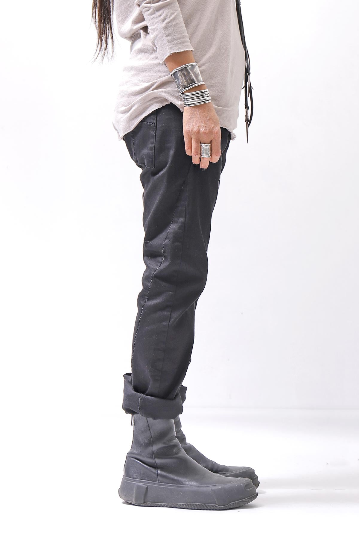 【thom/krom】 UNISEX LOW CROTCH STRETCH DENIM PANTS MT102_BLACK