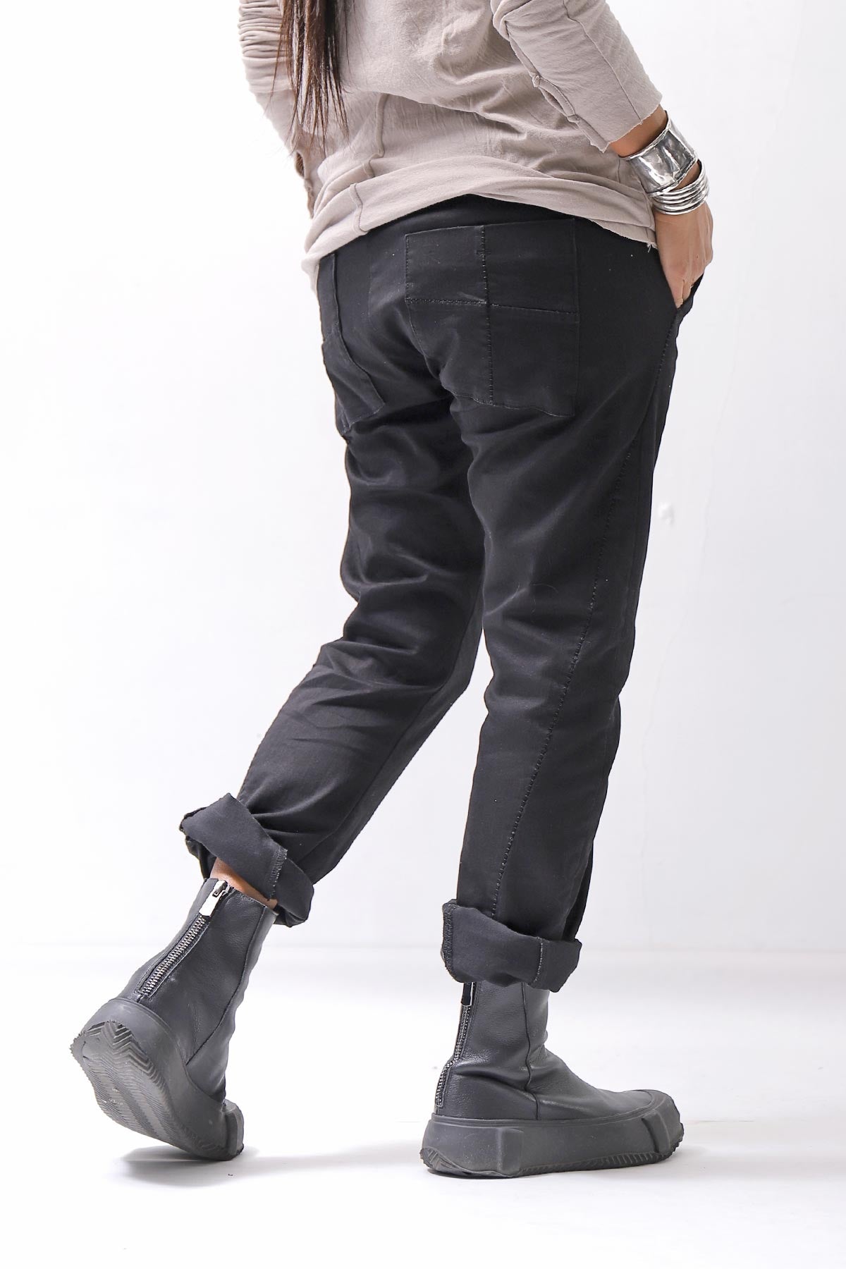 【thom/krom】 UNISEX LOW CROTCH STRETCH DENIM PANTS MT102_BLACK