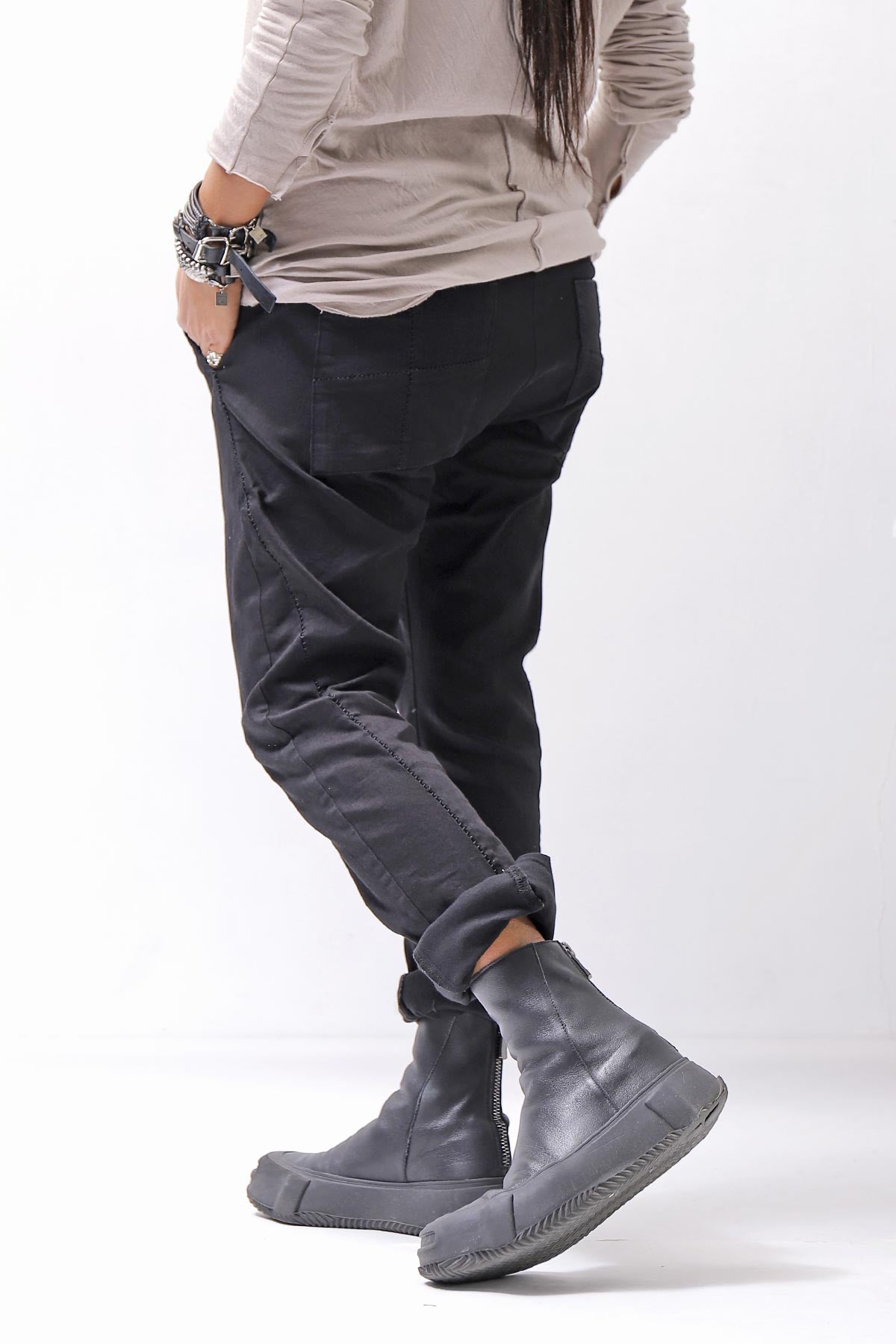 【thom/krom】 UNISEX LOW CROTCH STRETCH DENIM PANTS MT102_BLACK