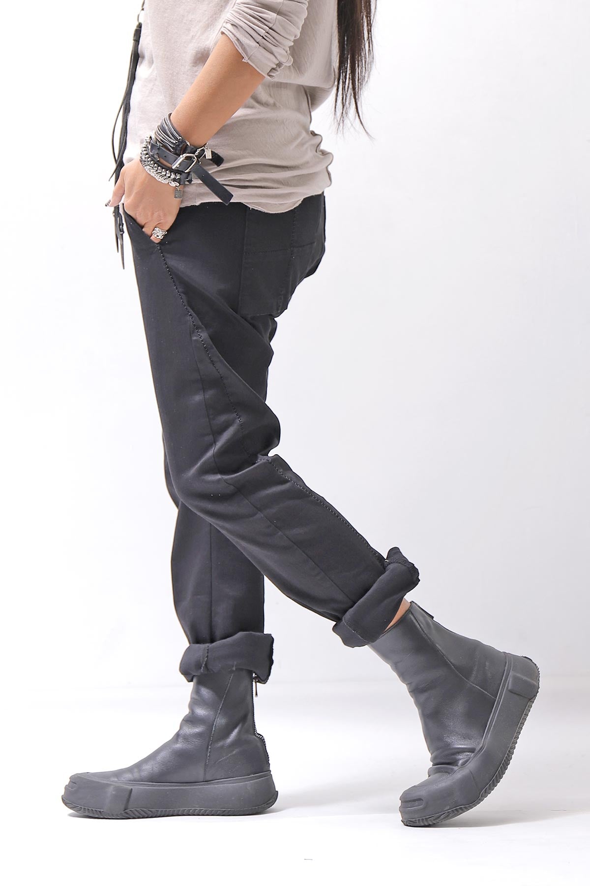 【thom/krom】 UNISEX LOW CROTCH STRETCH DENIM PANTS MT102_BLACK