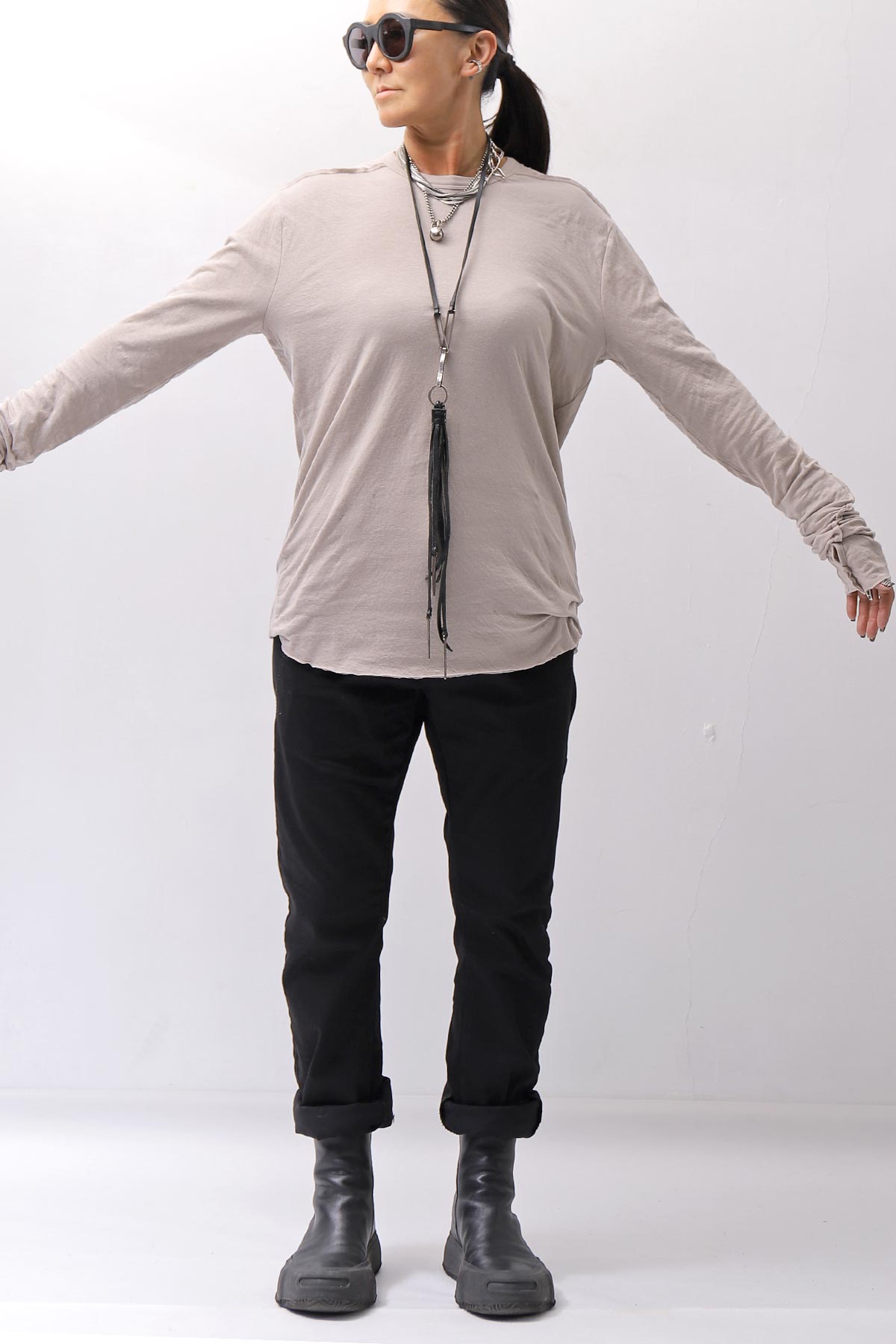 【thom/krom】 UNISEX SKIN COTTON DOUBLE LAYERED TOPS MTS922_STONE