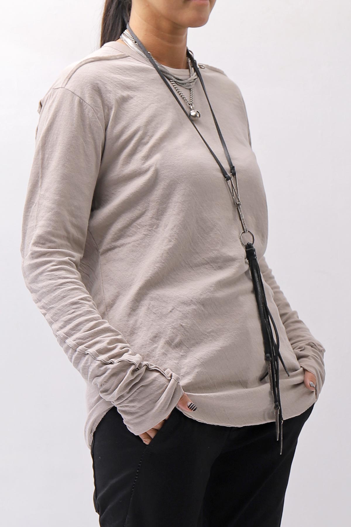 【thom/krom】 UNISEX SKIN COTTON DOUBLE LAYERED TOPS MTS922_STONE