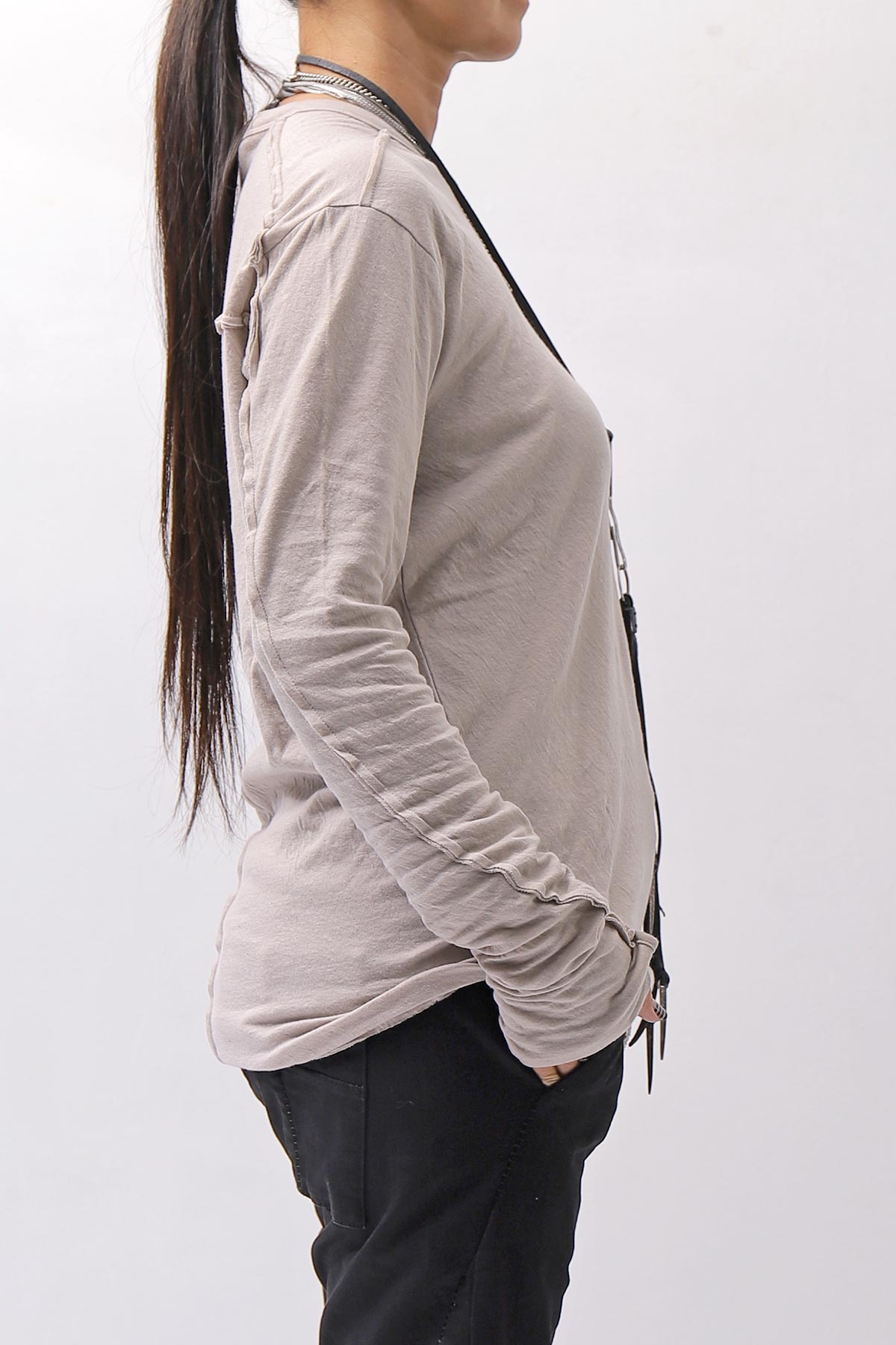 【thom/krom】 UNISEX SKIN COTTON DOUBLE LAYERED TOPS MTS922_STONE