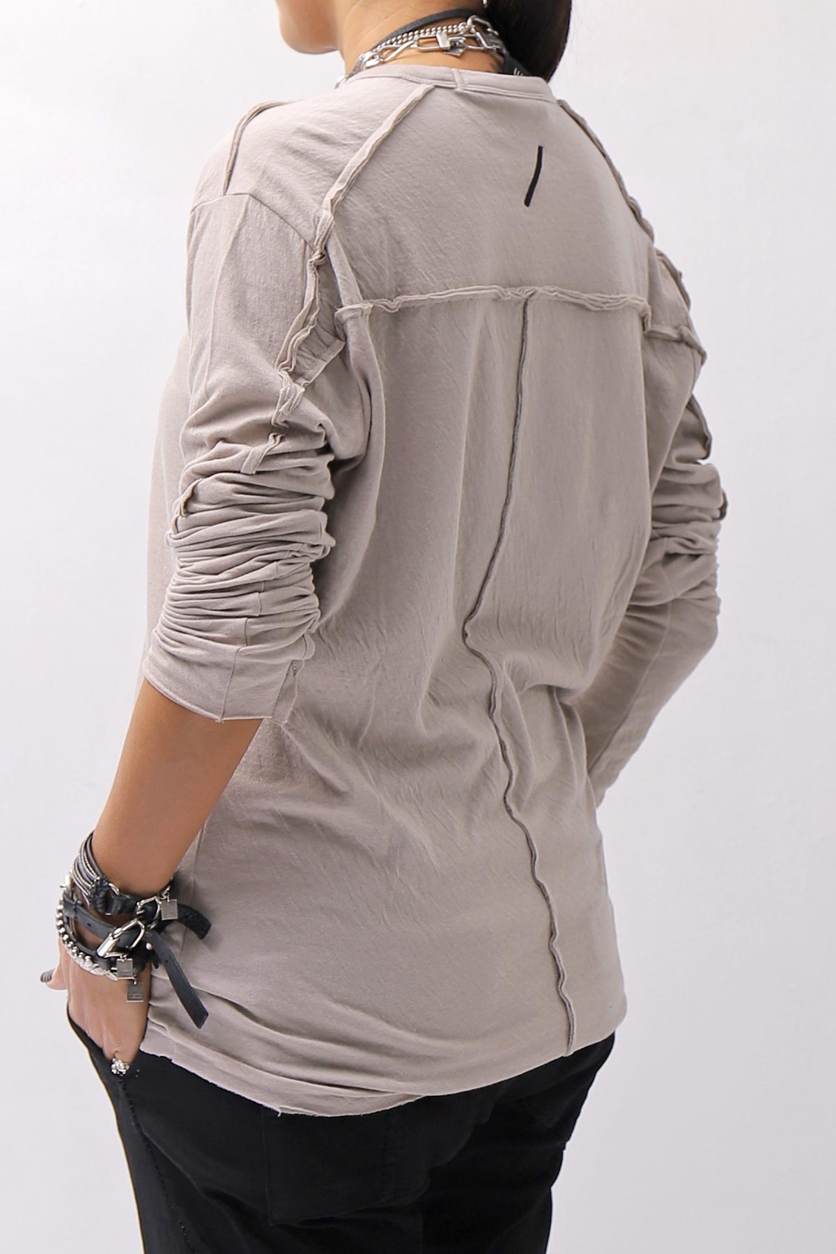 【thom/krom】 UNISEX SKIN COTTON DOUBLE LAYERED TOPS MTS922_STONE
