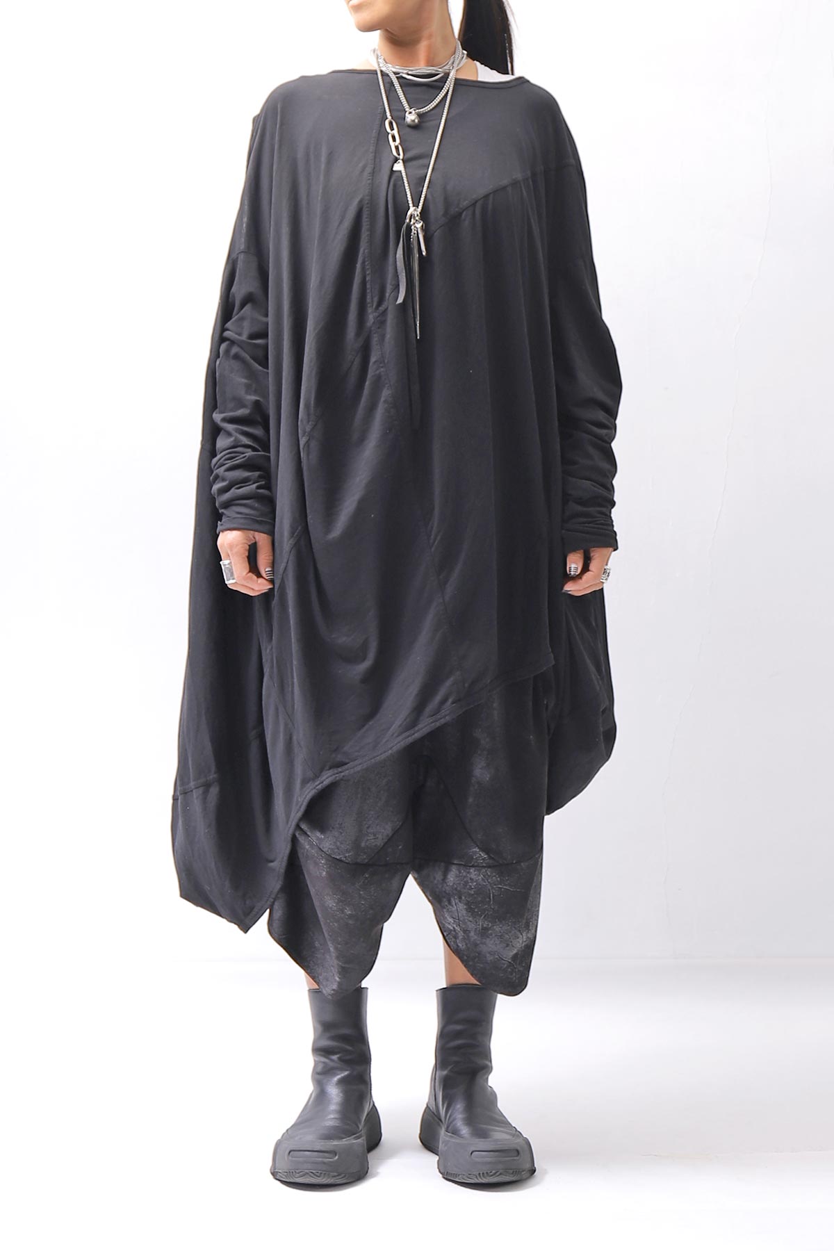【RUNDHOLZ】 2WAY HOLE ASYMMETRY DRAPE LONG TOP DRESS 252 0937_BLACK