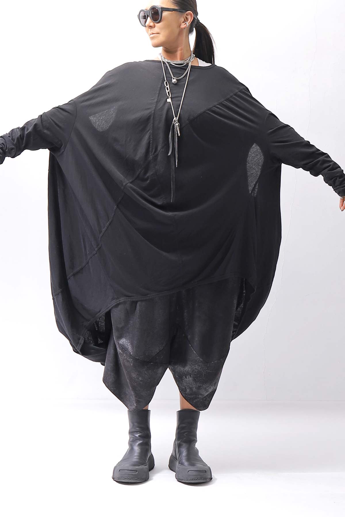 【RUNDHOLZ】 2WAY HOLE ASYMMETRY DRAPE LONG TOP DRESS 252 0937_BLACK