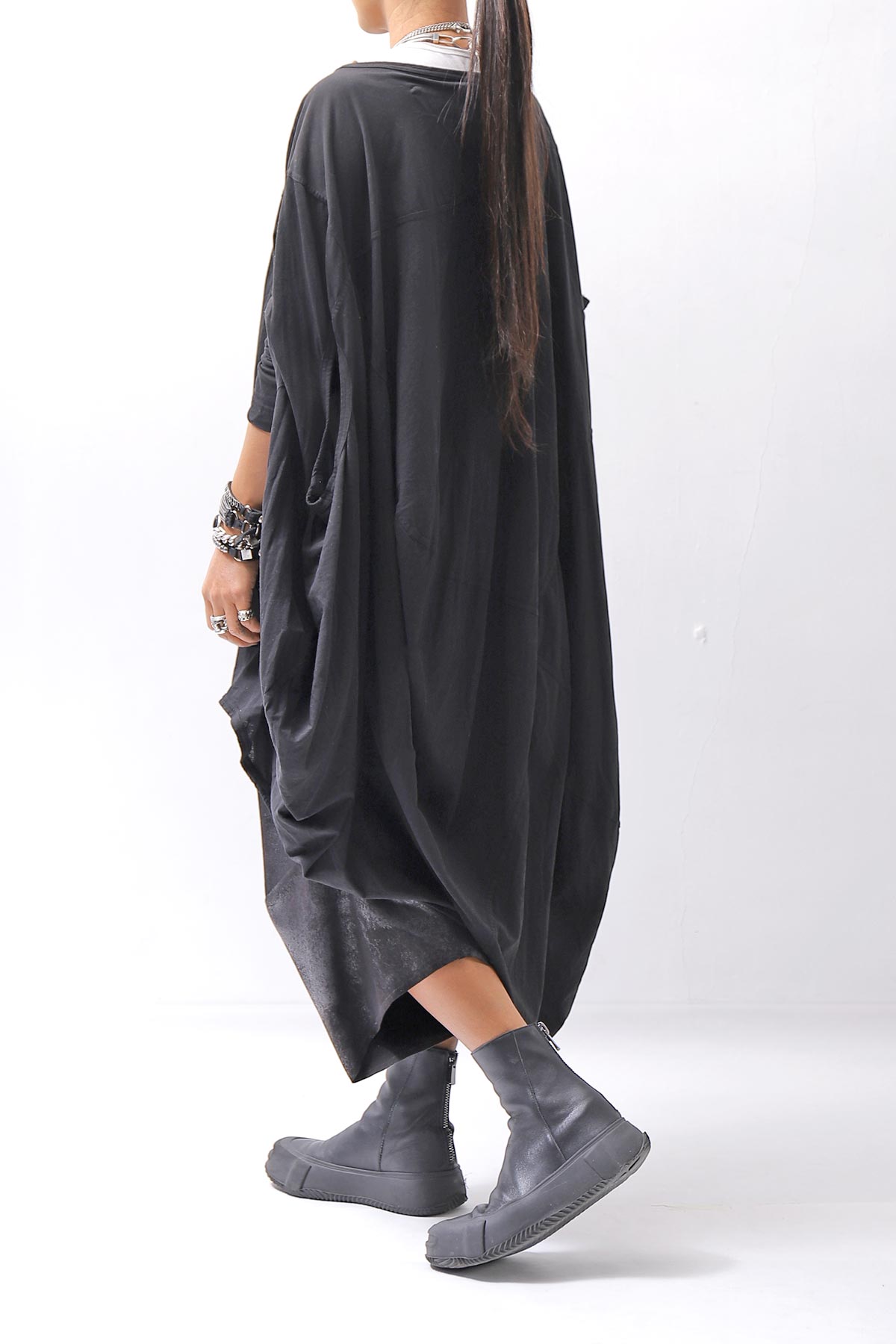 【RUNDHOLZ】 2WAY HOLE ASYMMETRY DRAPE LONG TOP DRESS 252 0937_BLACK