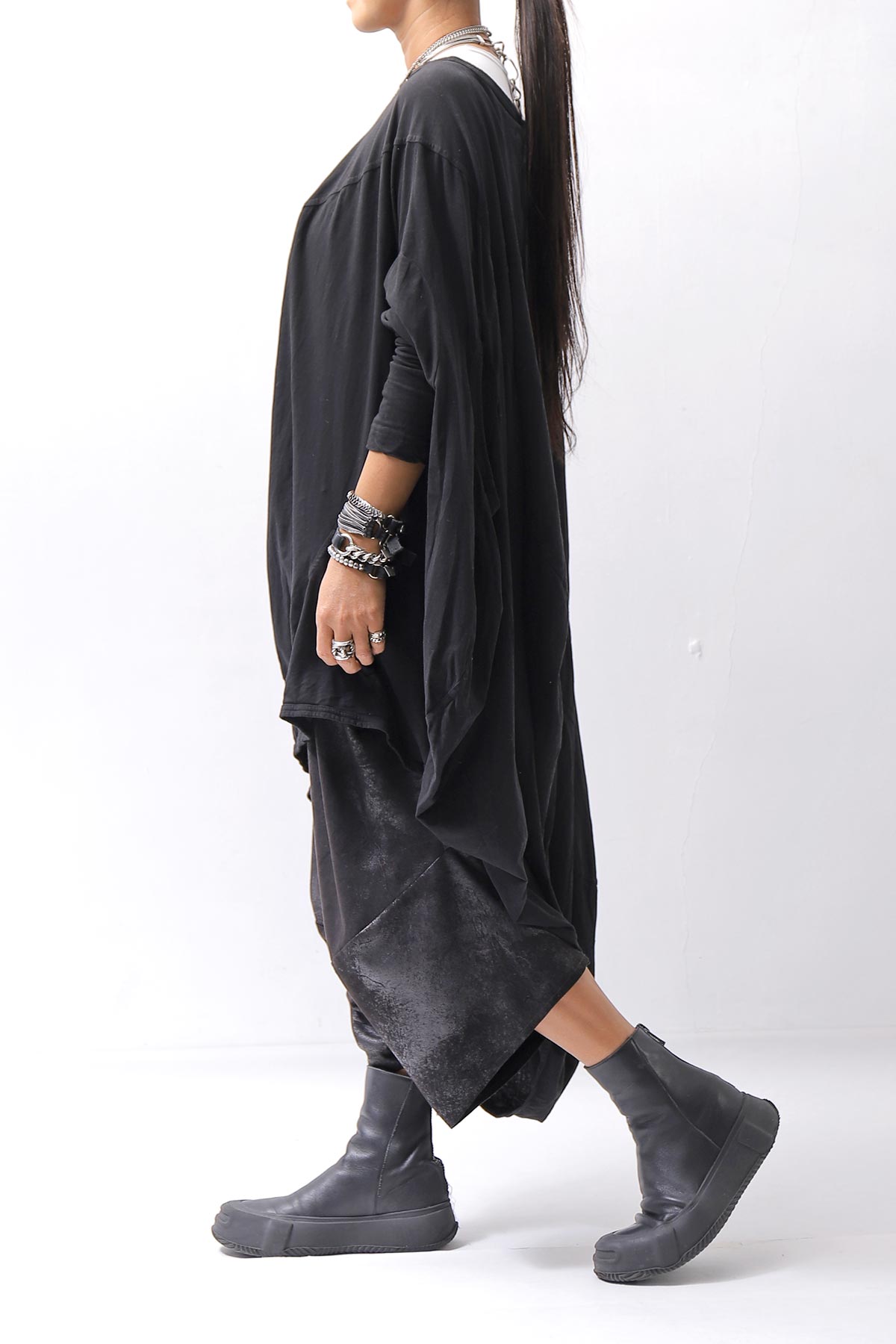 【RUNDHOLZ】 2WAY HOLE ASYMMETRY DRAPE LONG TOP DRESS 252 0937_BLACK