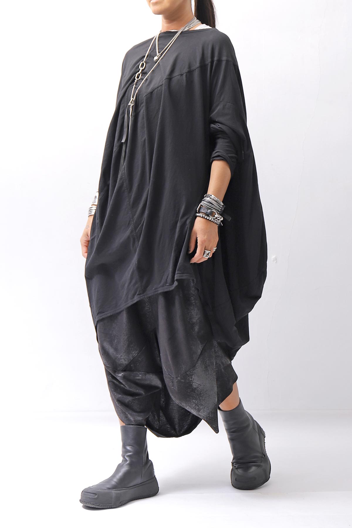 【RUNDHOLZ】 2WAY HOLE ASYMMETRY DRAPE LONG TOP DRESS 252 0937_BLACK