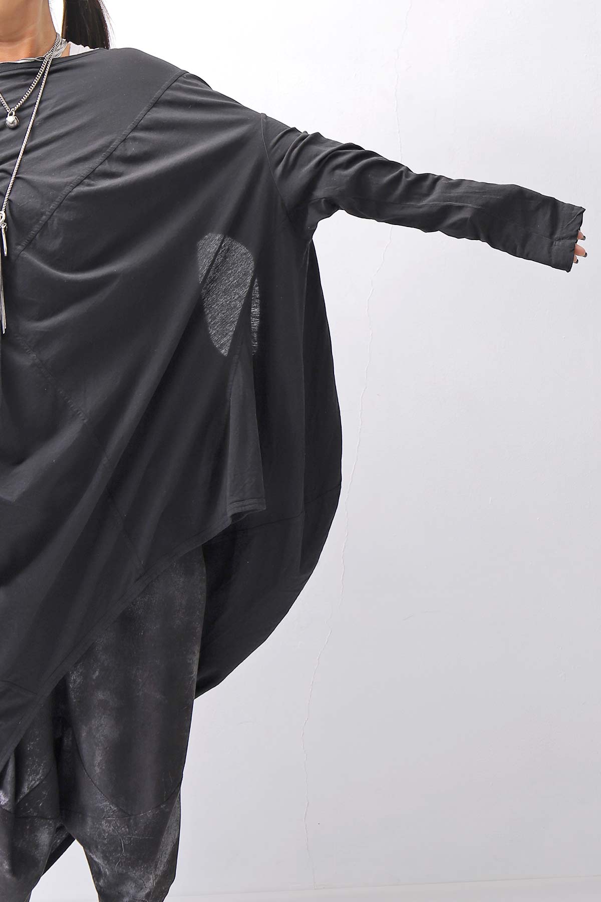 【RUNDHOLZ】 2WAY HOLE ASYMMETRY DRAPE LONG TOP DRESS 252 0937_BLACK