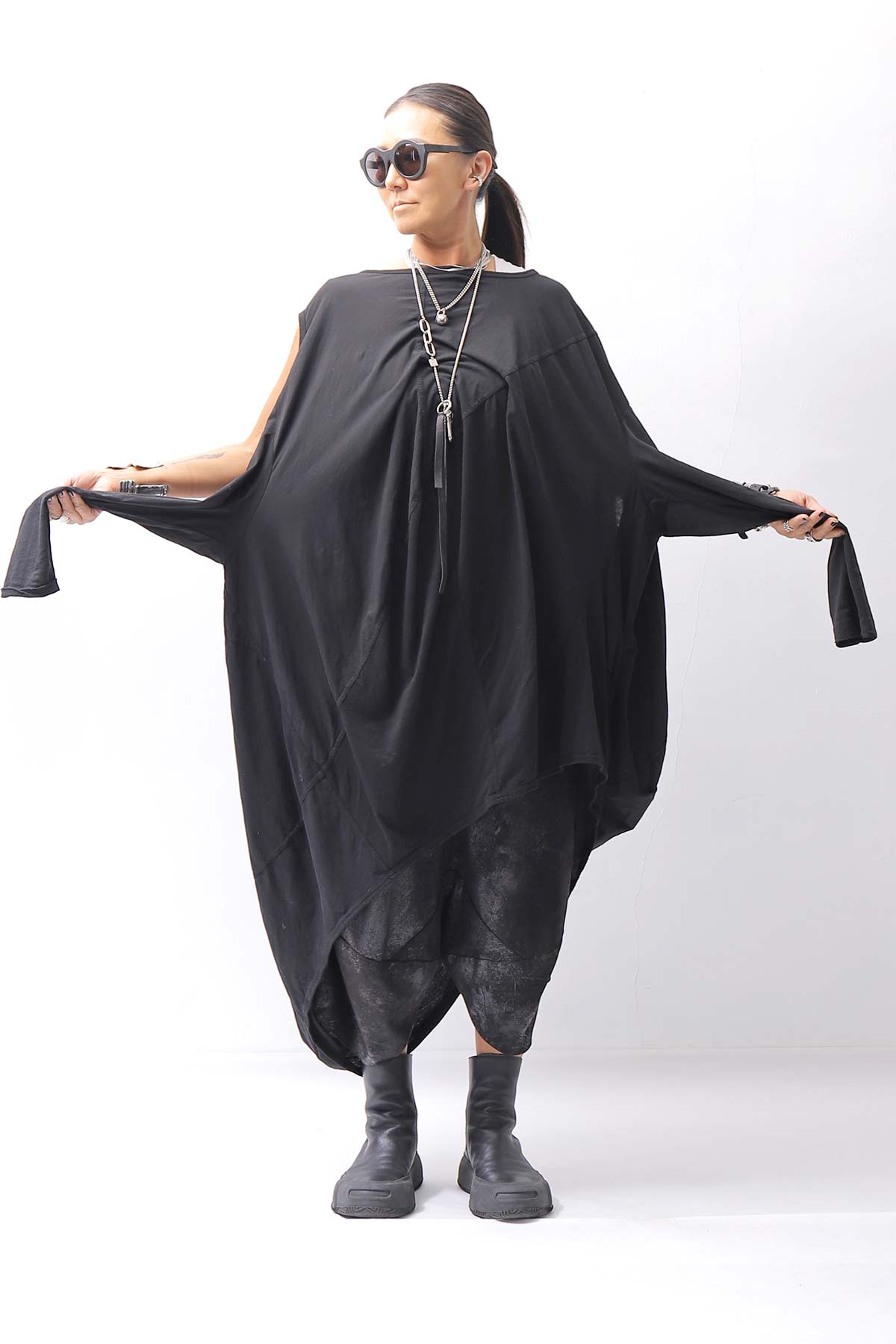 【RUNDHOLZ】 2WAY HOLE ASYMMETRY DRAPE LONG TOP DRESS 252 0937_BLACK