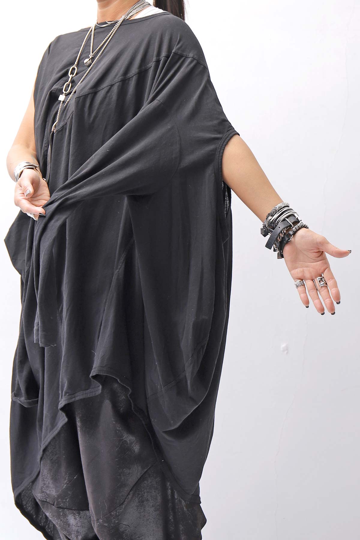 【RUNDHOLZ】 2WAY HOLE ASYMMETRY DRAPE LONG TOP DRESS 252 0937_BLACK