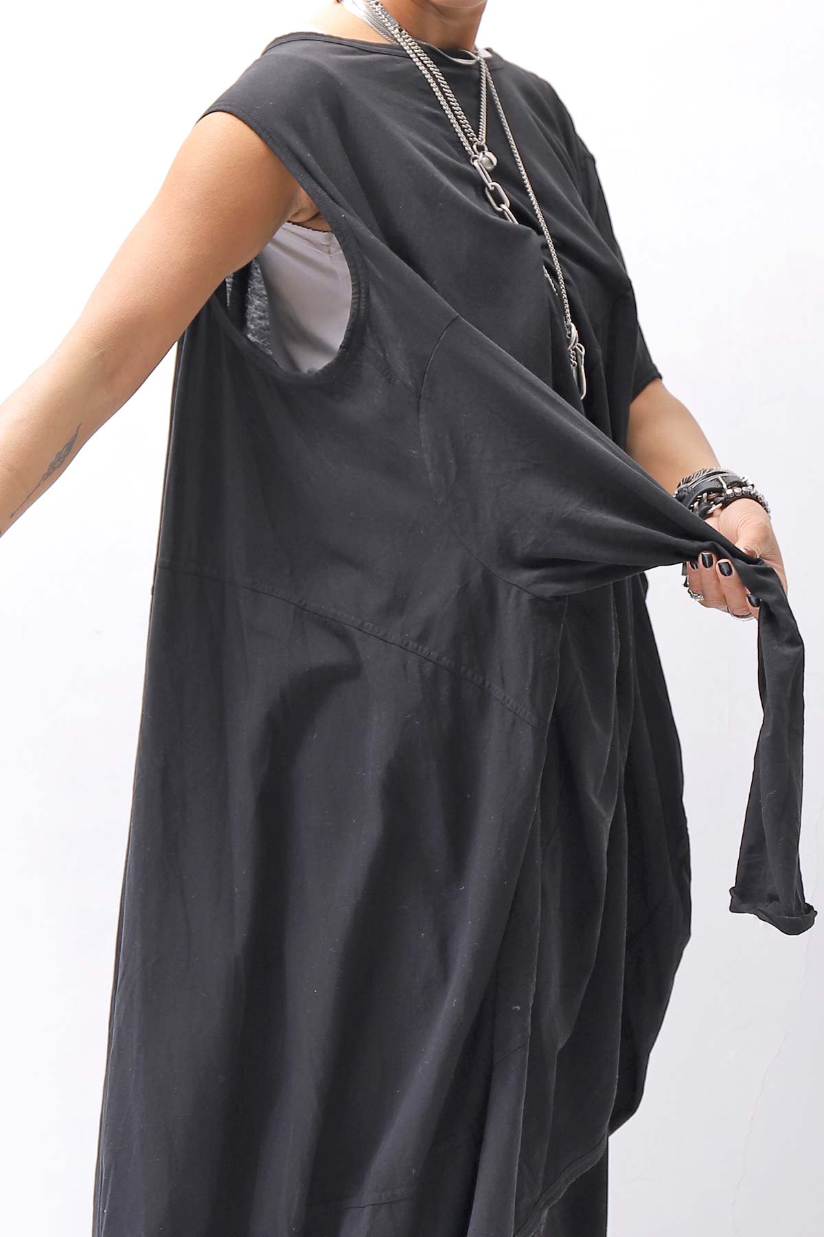 【RUNDHOLZ】 2WAY HOLE ASYMMETRY DRAPE LONG TOP DRESS 252 0937_BLACK