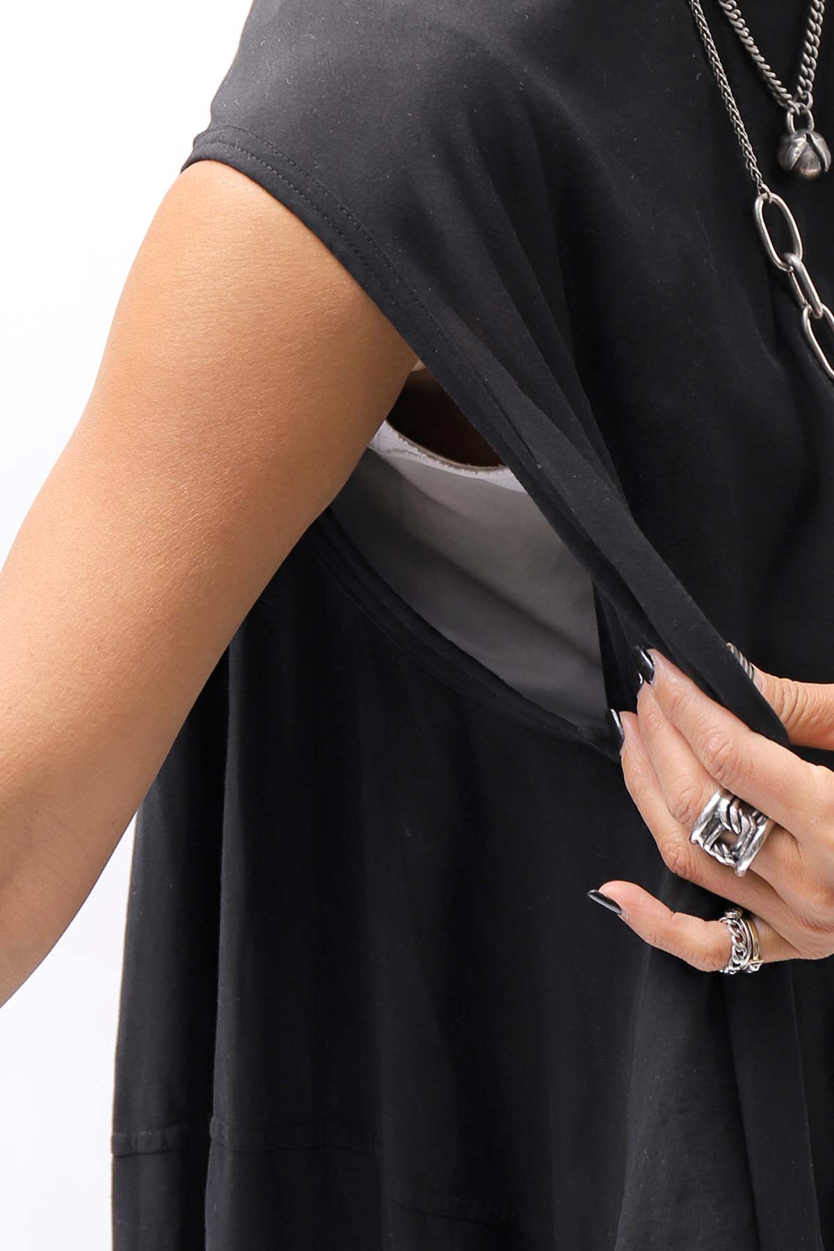 【RUNDHOLZ】 2WAY HOLE ASYMMETRY DRAPE LONG TOP DRESS 252 0937_BLACK
