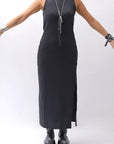 【thom/krom】 SKIN COTTON SLEEVE-LESS LONG DRESS WD58_BLACK