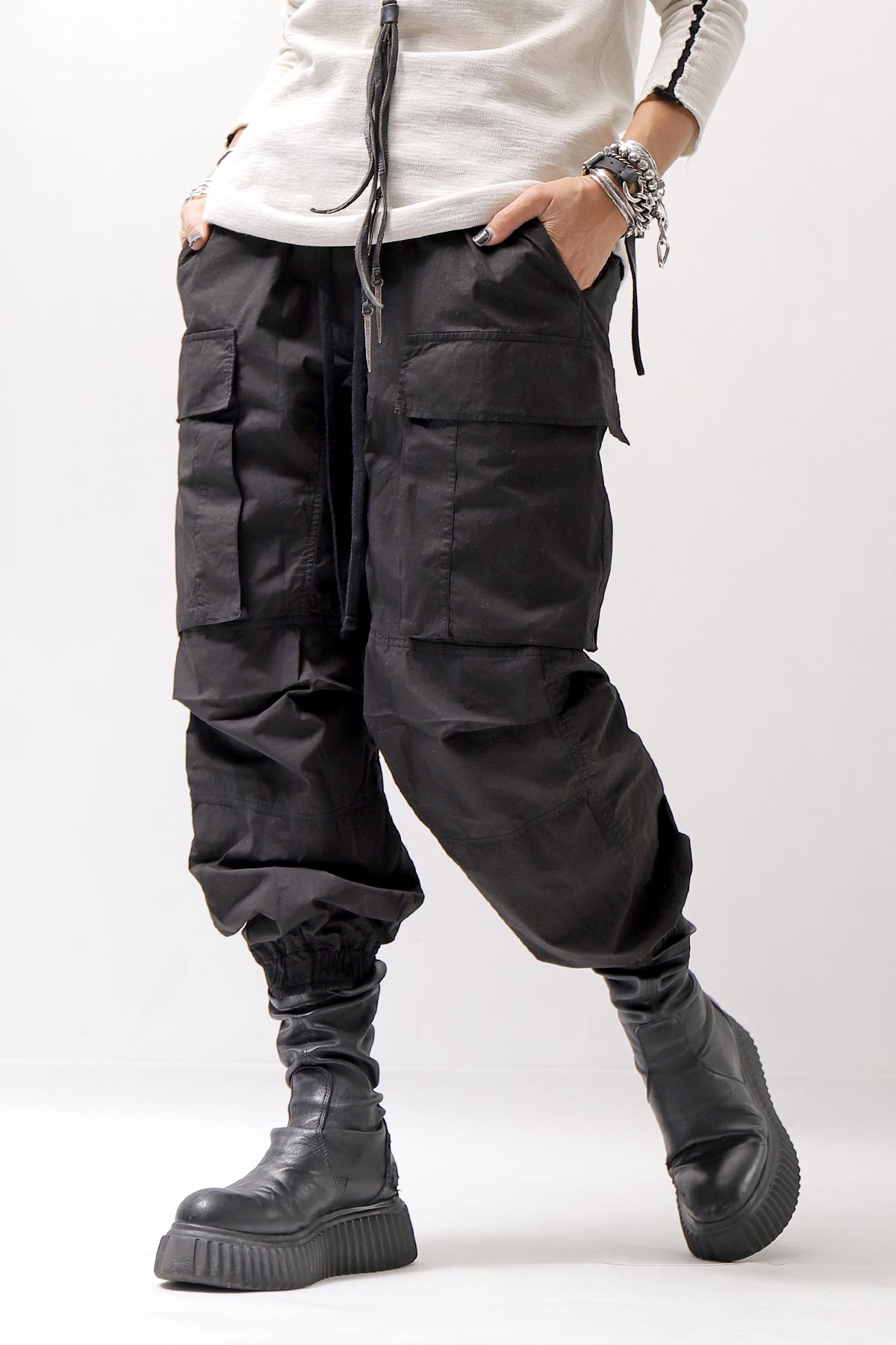 【thom/krom】 UNISEX COTTON CARGO RIB PANTS MP7_BLACK