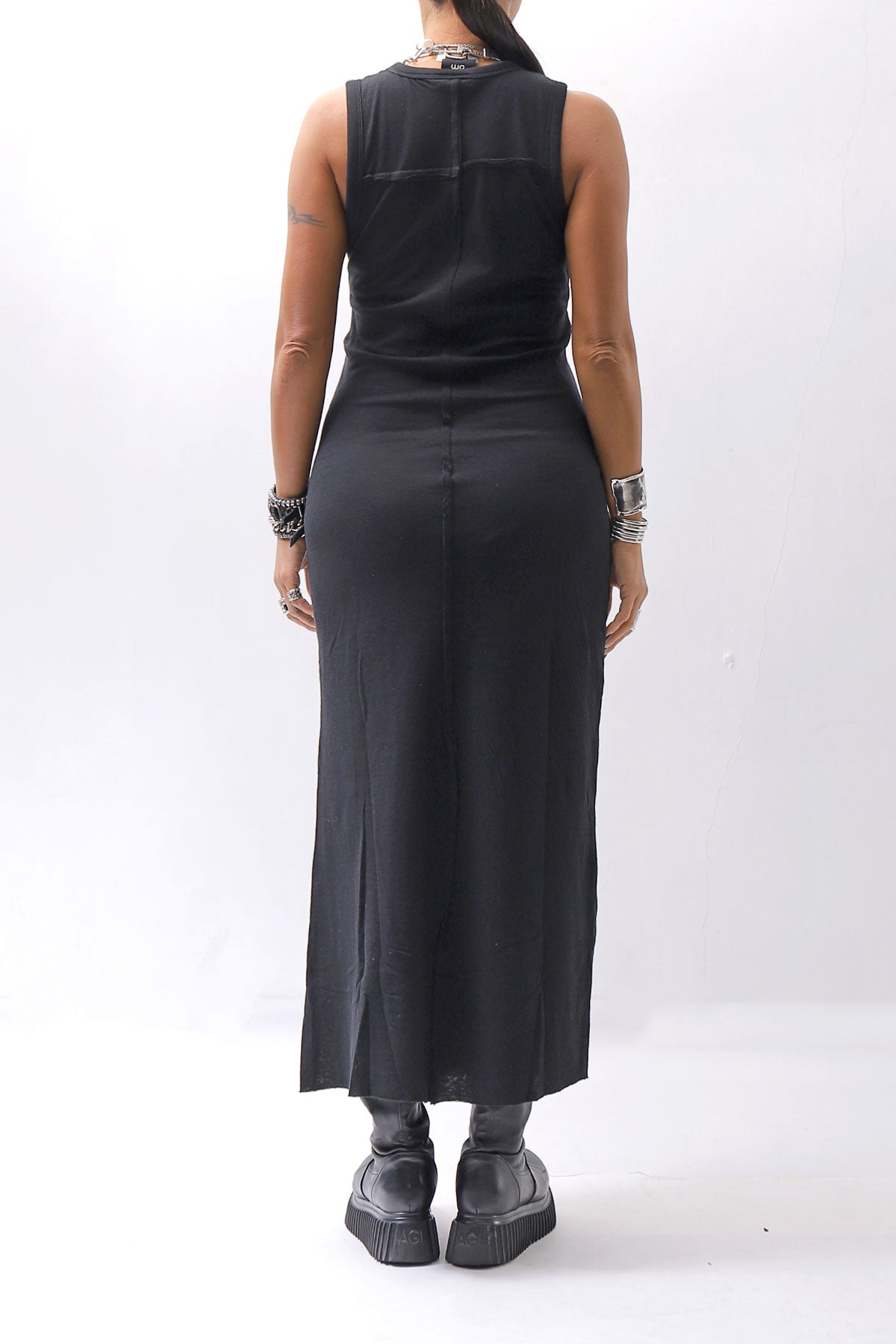 【thom/krom】 SKIN COTTON SLEEVE-LESS LONG DRESS WD58_BLACK