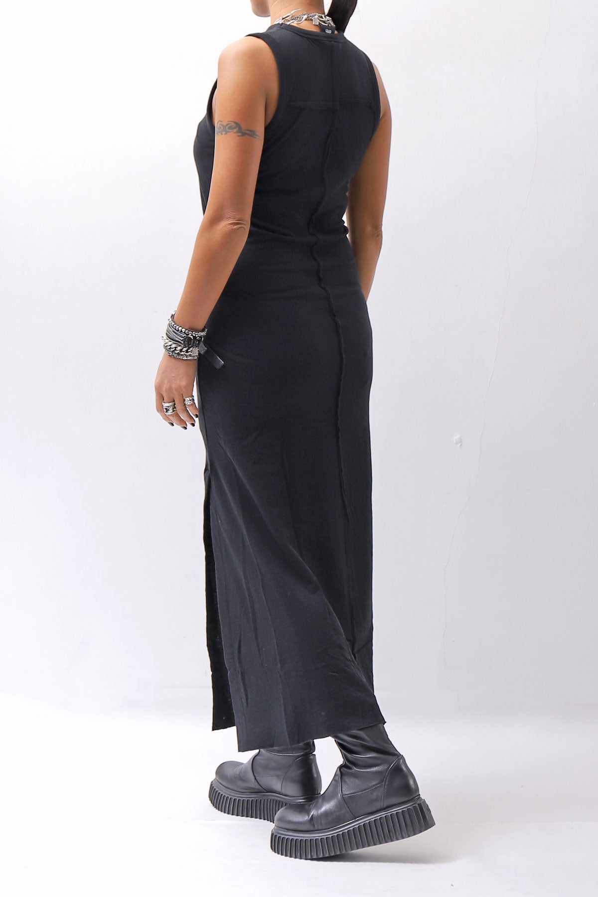 【thom/krom】 SKIN COTTON SLEEVE-LESS LONG DRESS WD58_BLACK