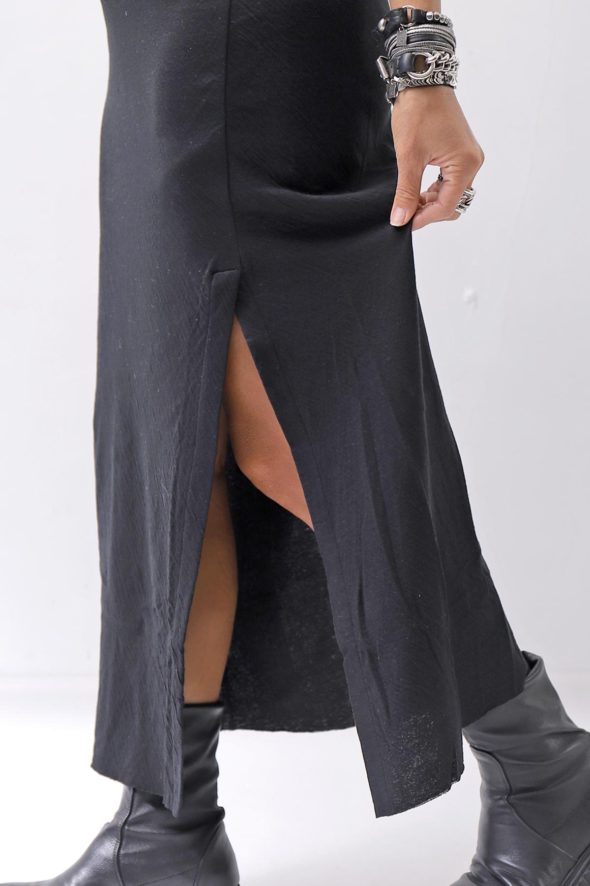 【thom/krom】 SKIN COTTON SLEEVE-LESS LONG DRESS WD58_BLACK