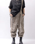 【Andrea Ya'aqov】 UNISEX 2WAY SHOULDER SALOPETTE PARACHUTE PANTS PAK71_OLIVE BEIGE