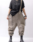 【Andrea Ya'aqov】 UNISEX 2WAY SHOULDER SALOPETTE PARACHUTE PANTS PAK71_OLIVE BEIGE