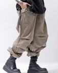 【Andrea Ya'aqov】 UNISEX 2WAY SHOULDER SALOPETTE PARACHUTE PANTS PAK71_OLIVE BEIGE