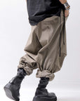 【Andrea Ya'aqov】 UNISEX 2WAY SHOULDER SALOPETTE PARACHUTE PANTS PAK71_OLIVE BEIGE