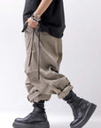 【Andrea Ya'aqov】 UNISEX 2WAY SHOULDER SALOPETTE PARACHUTE PANTS PAK71_OLIVE BEIGE