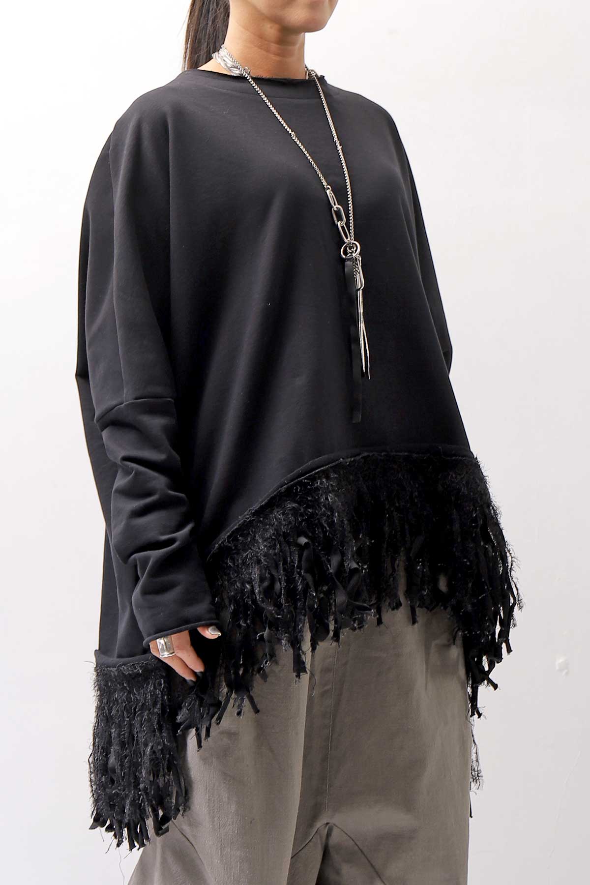 【bajra】 UNISEX SUPER STRETCH SWEAT FRINGE TOP 154QK01_BLACK