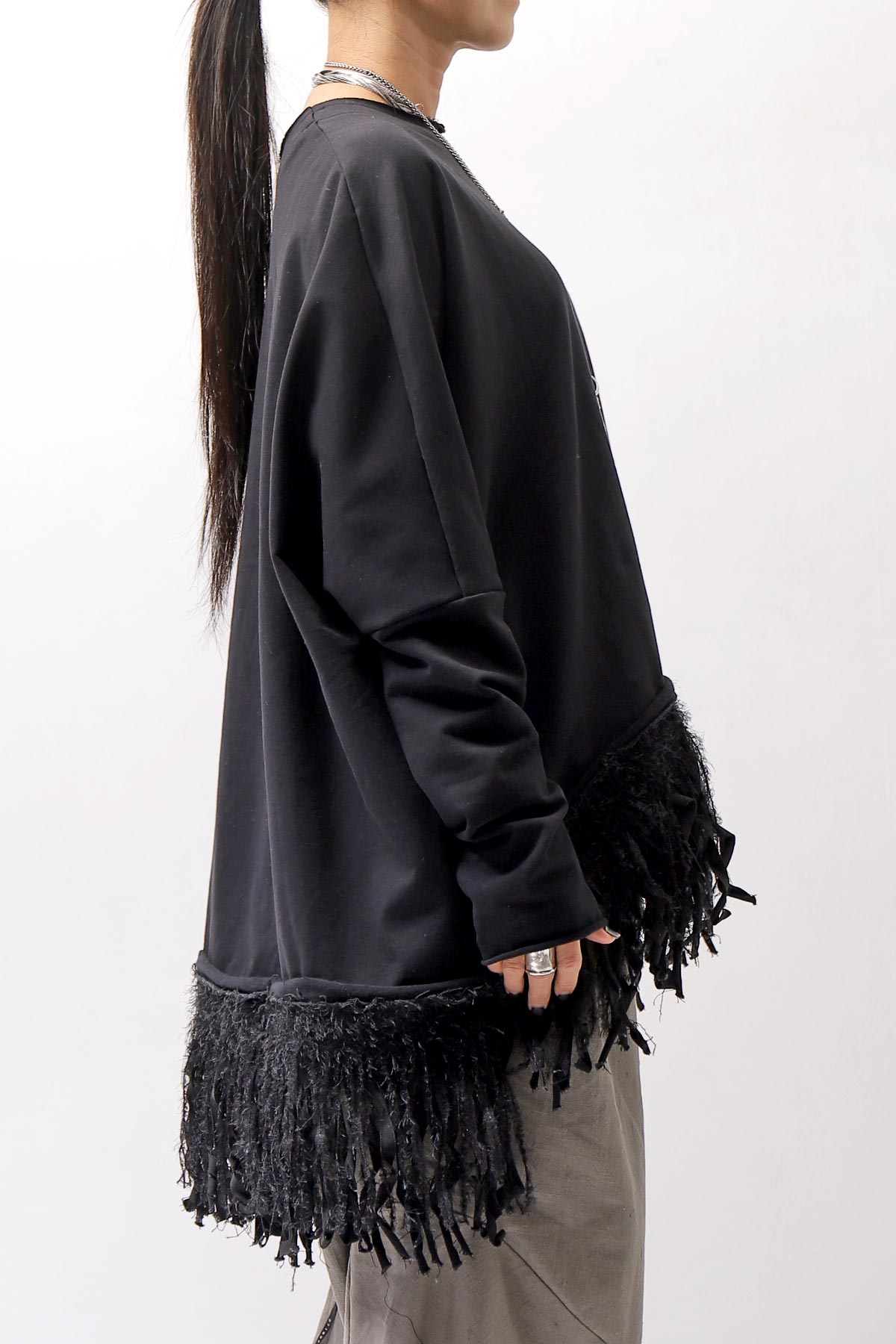 【bajra】 UNISEX SUPER STRETCH SWEAT FRINGE TOP 154QK01_BLACK