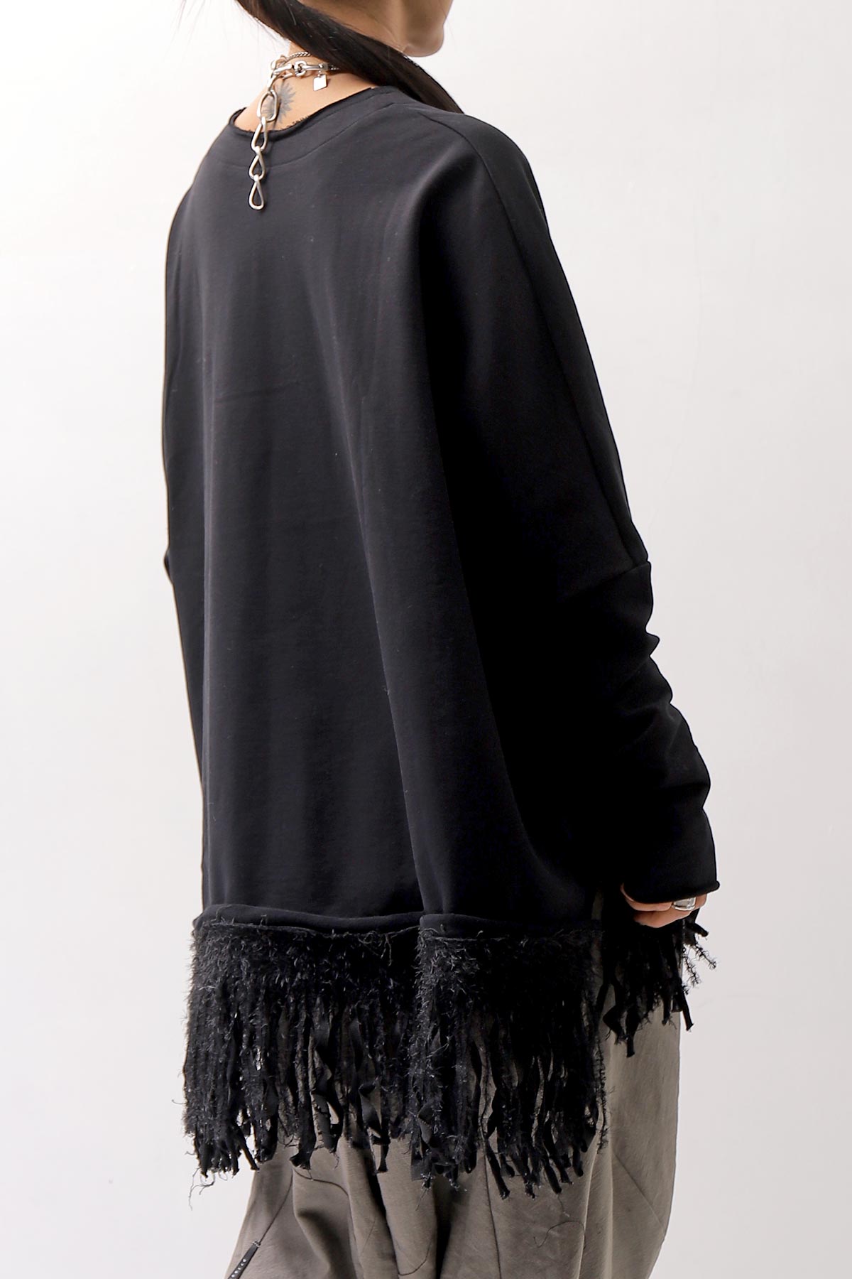 【bajra】 UNISEX SUPER STRETCH SWEAT FRINGE TOP 154QK01_BLACK