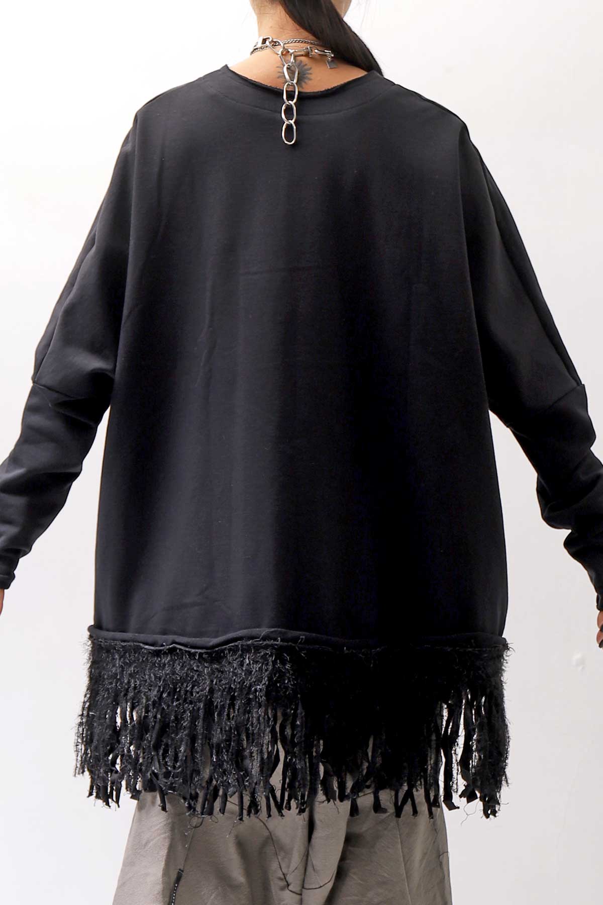 【bajra】 UNISEX SUPER STRETCH SWEAT FRINGE TOP 154QK01_BLACK