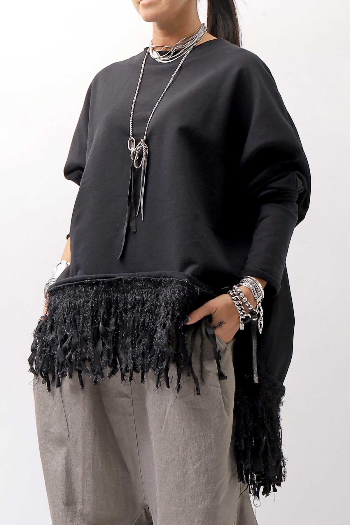 【bajra】 UNISEX SUPER STRETCH SWEAT FRINGE TOP 154QK01_BLACK