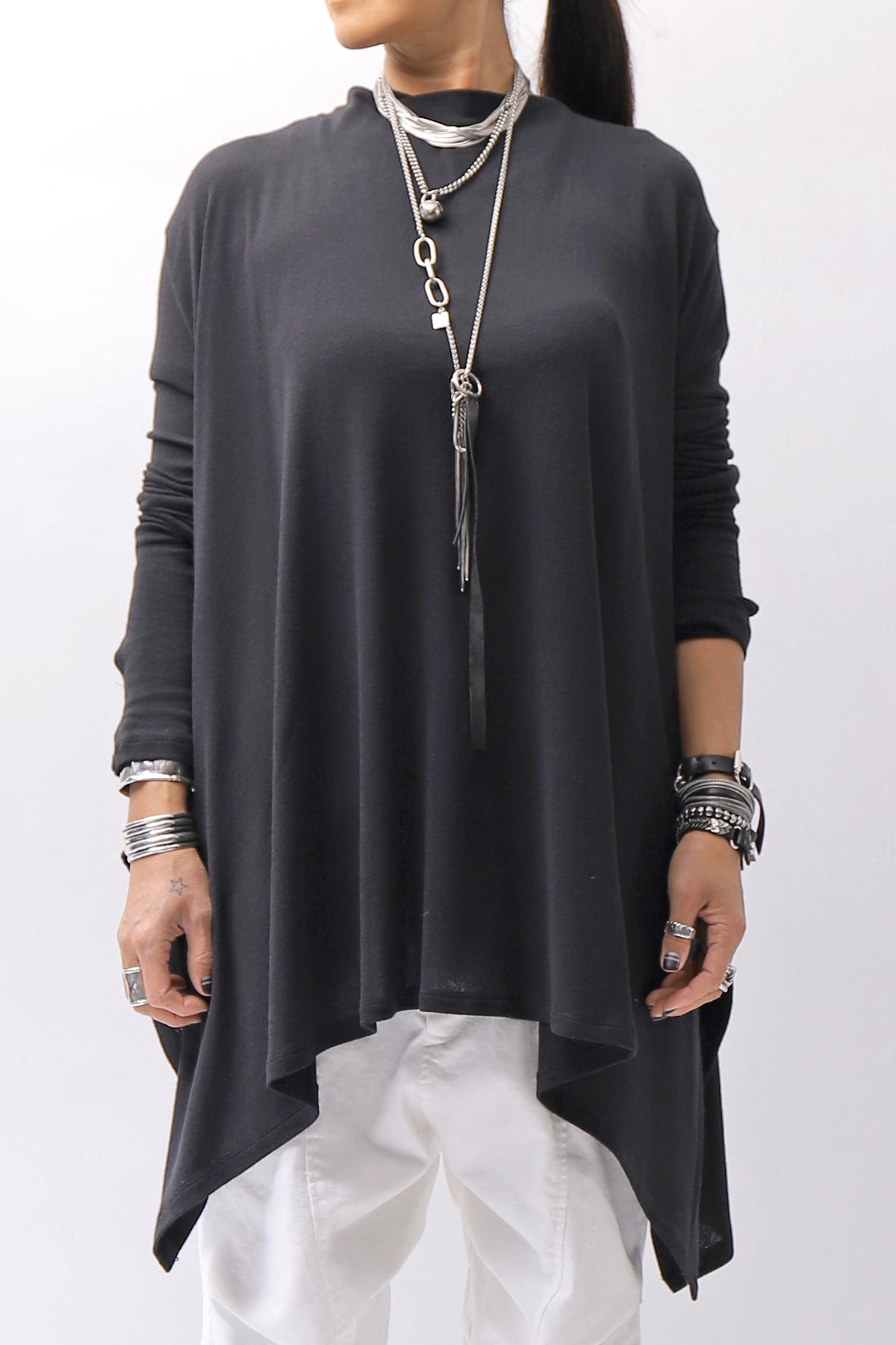 【NOSTRASANTISSIMA】 ASYMMETRY VISCOSE&amp;SILK LIGHT SWEATER TOP M122_BLACK