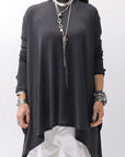 【NOSTRASANTISSIMA】 ASYMMETRY VISCOSE&SILK LIGHT SWEATER TOP M122_BLACK