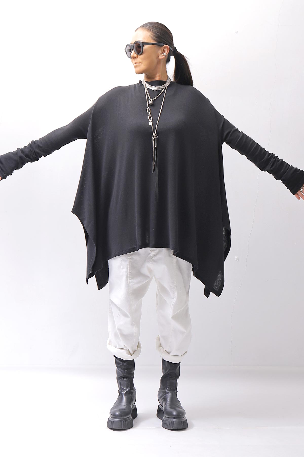 【NOSTRASANTISSIMA】 ASYMMETRY VISCOSE&amp;SILK LIGHT SWEATER TOP M122_BLACK