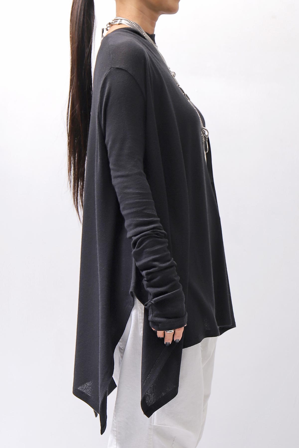 【NOSTRASANTISSIMA】 ASYMMETRY VISCOSE&amp;SILK LIGHT SWEATER TOP M122_BLACK