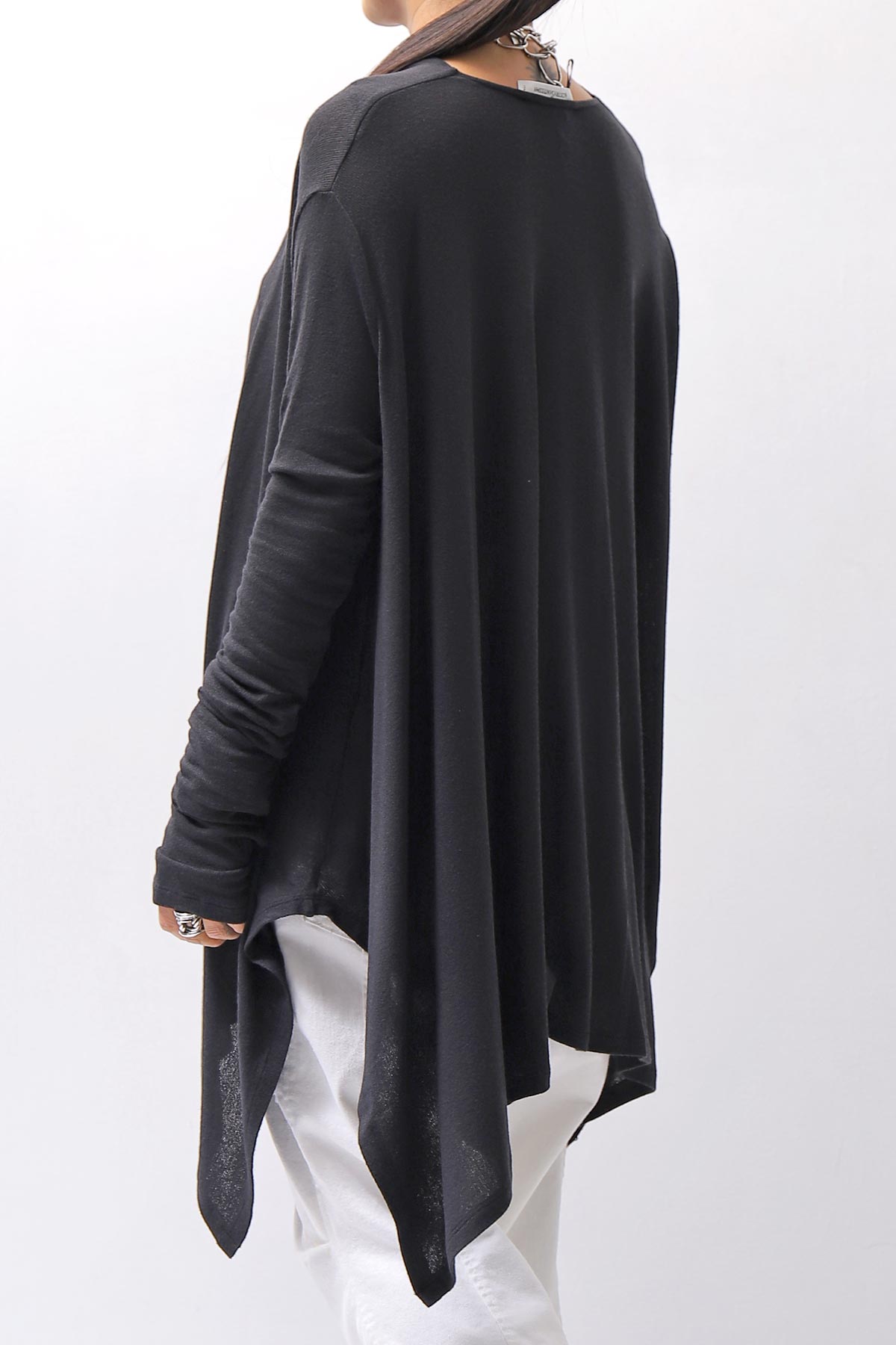 【NOSTRASANTISSIMA】 ASYMMETRY VISCOSE&amp;SILK LIGHT SWEATER TOP M122_BLACK