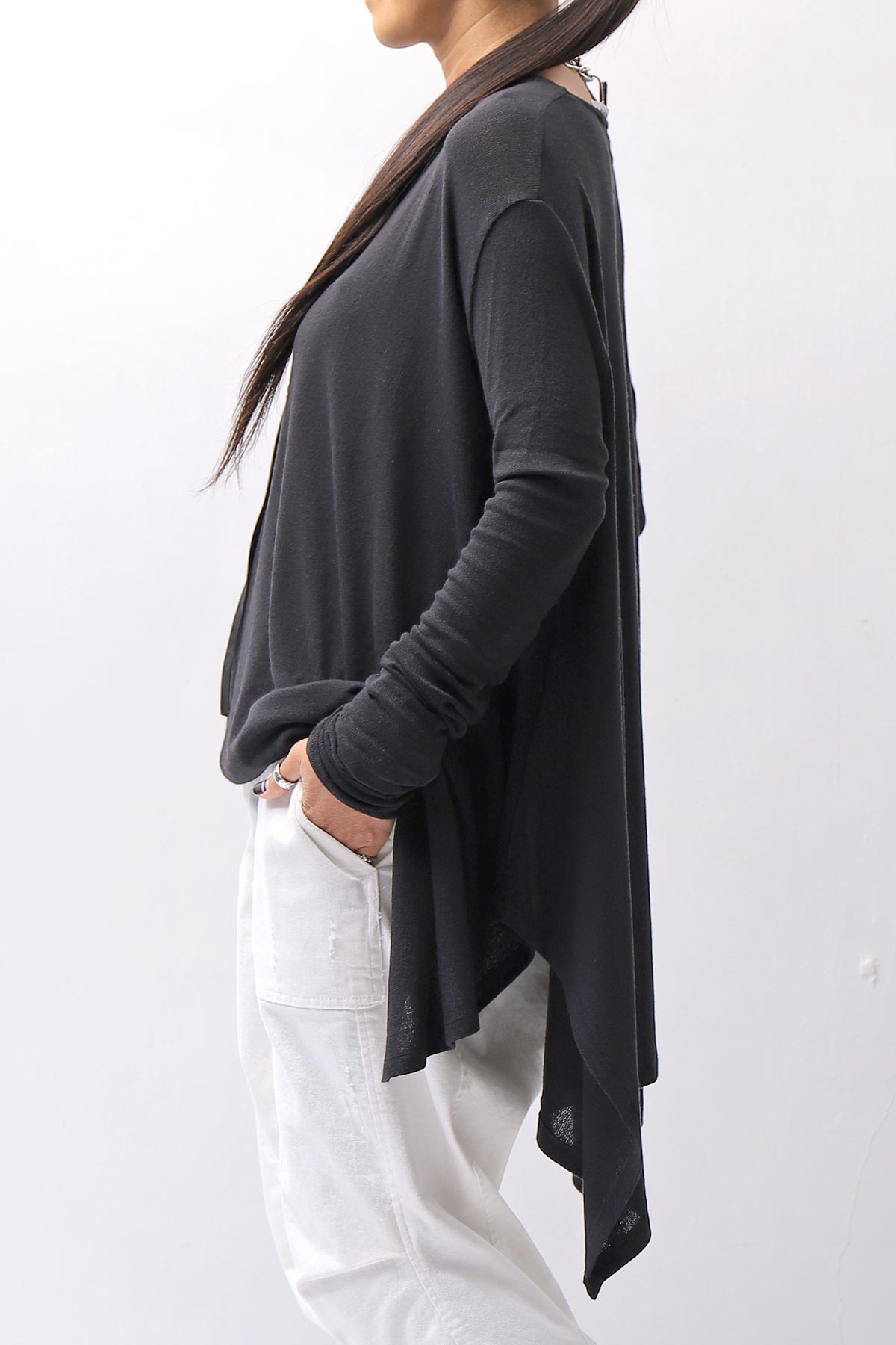 【NOSTRASANTISSIMA】 ASYMMETRY VISCOSE&amp;SILK LIGHT SWEATER TOP M122_BLACK
