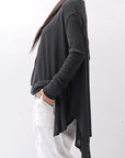 【NOSTRASANTISSIMA】 ASYMMETRY VISCOSE&SILK LIGHT SWEATER TOP M122_BLACK