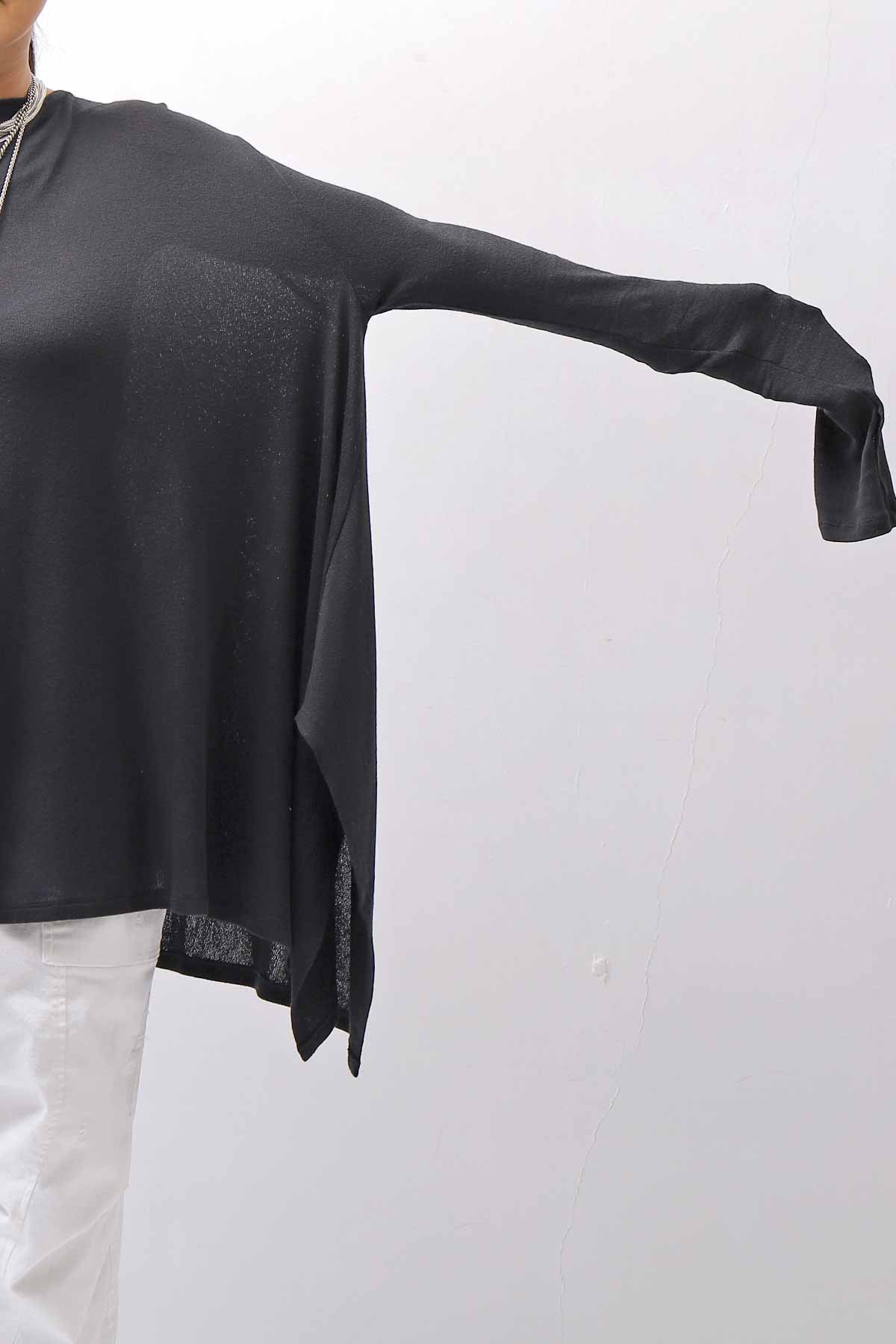【NOSTRASANTISSIMA】 ASYMMETRY VISCOSE&amp;SILK LIGHT SWEATER TOP M122_BLACK