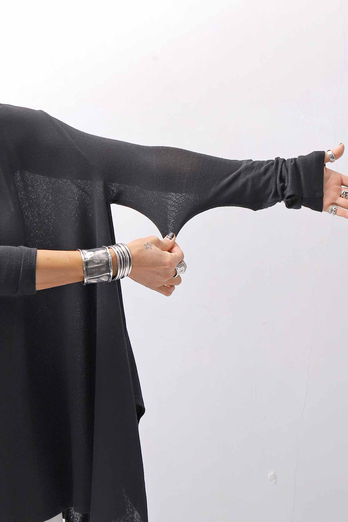 【NOSTRASANTISSIMA】 ASYMMETRY VISCOSE&amp;SILK LIGHT SWEATER TOP M122_BLACK