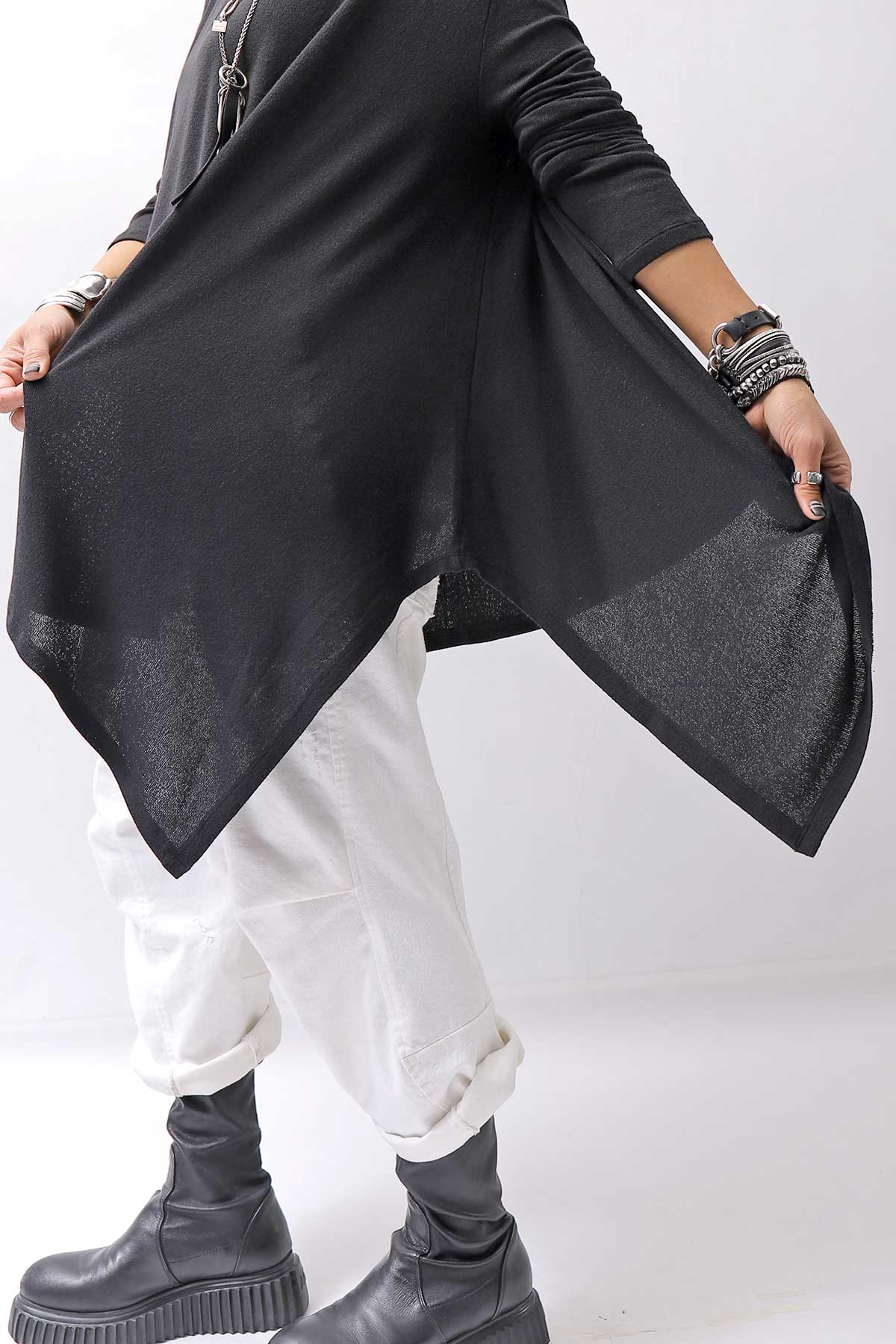 【NOSTRASANTISSIMA】 ASYMMETRY VISCOSE&amp;SILK LIGHT SWEATER TOP M122_BLACK