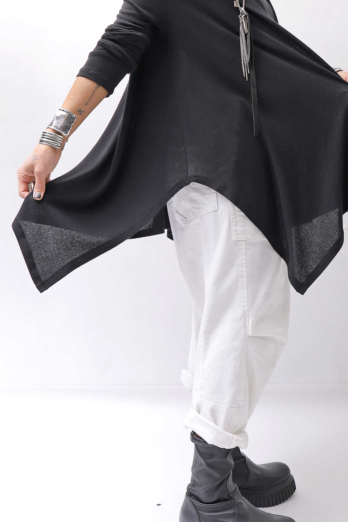 【NOSTRASANTISSIMA】 ASYMMETRY VISCOSE&amp;SILK LIGHT SWEATER TOP M122_BLACK