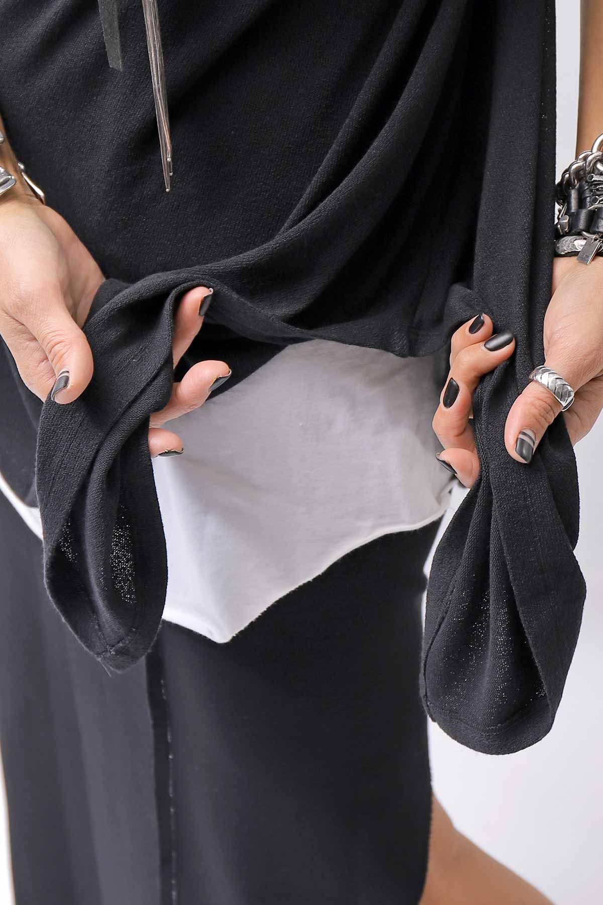 【NOSTRASANTISSIMA】 ASYMMETRY VISCOSE&amp;SILK LIGHT SWEATER TOP M122_BLACK