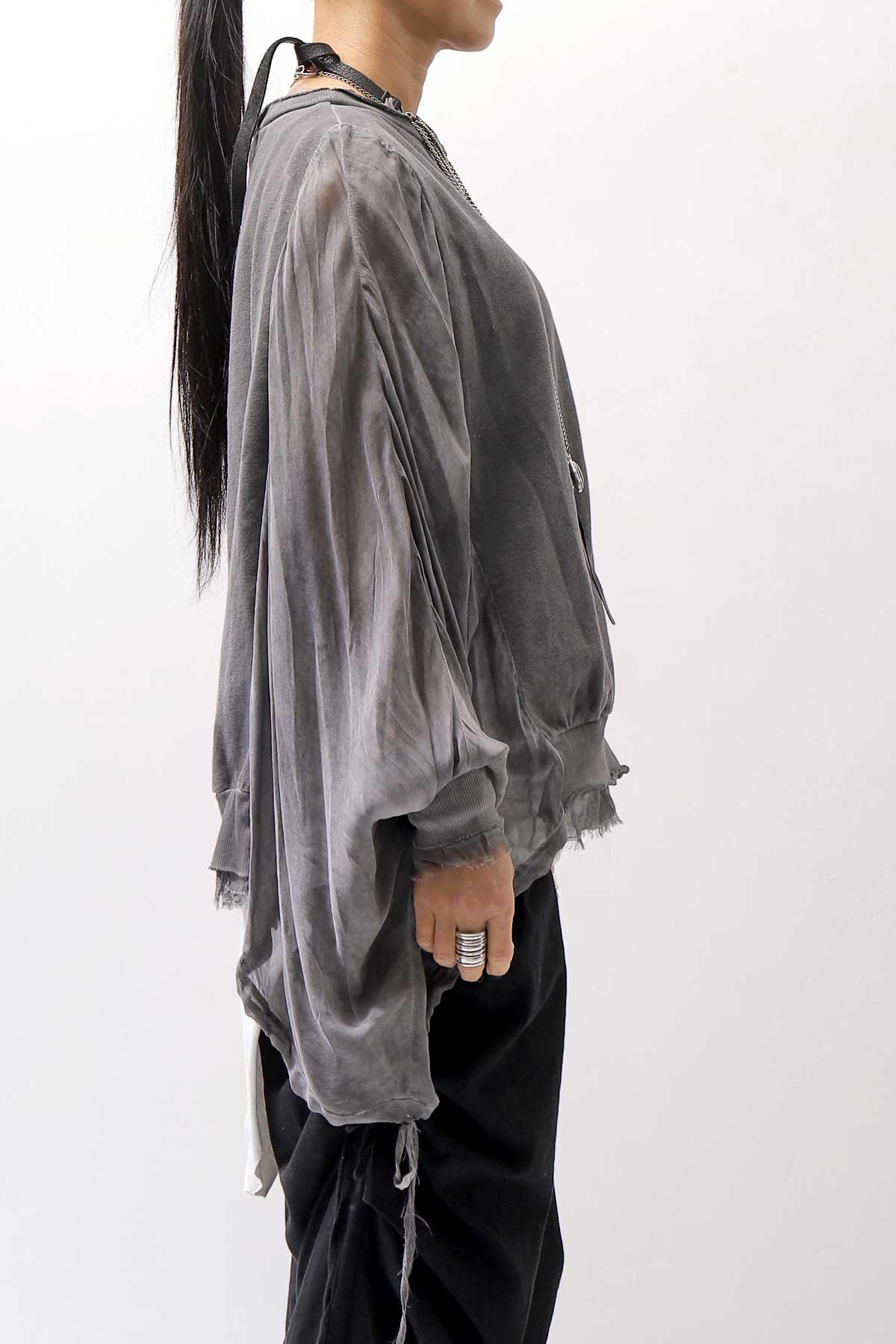 【sanctamuerte】 COTTON SWEAT &amp; SILK CHIFFON SLEEVE TOP SM71_ANTRACITE